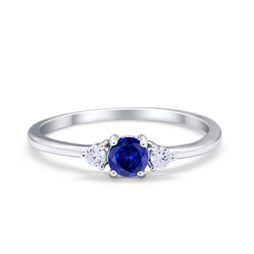 Three Stone Engagement Ring Round Simulated Blue Sapphire CZ 925 Sterling Silver